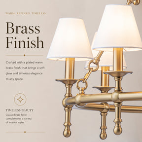 47'' 15-Light Two-Tier Vintage Brass Chandelier with White Fabric Shades for High Ceilings and Large Rooms