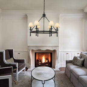 Vintage Black Chandelier 6-Light Classic Pendant Fixture Elegant Interior Lighting With White Shades For Dining Room Living Room