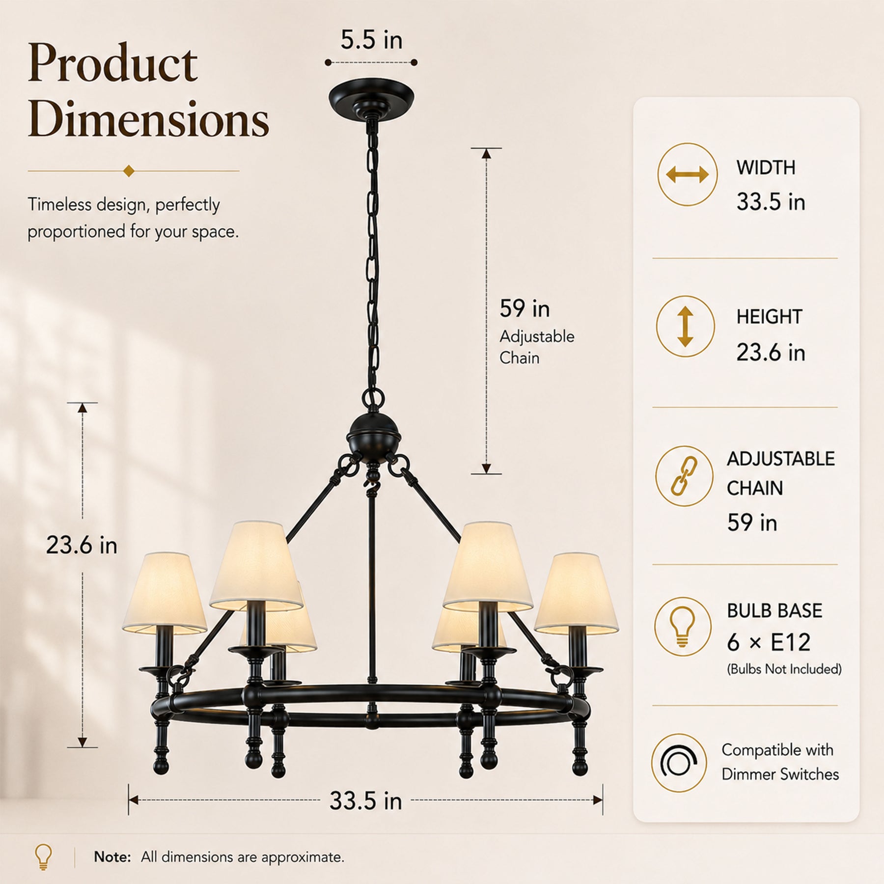 Vintage Black Chandelier 6-Light Classic Pendant Fixture Elegant Interior Lighting With White Shades For Dining Room Living Room