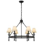 Vintage Black Chandelier 6-Light Classic Pendant Fixture Elegant Interior Lighting With White Shades For Dining Room Living Room