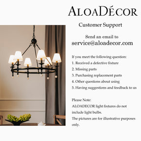 34" Black 6-Light Unique Statement Chandelier Transision Pendant Lighting with White Fabric Shades and Alabaster Finials for Dining Room Kitchen Island