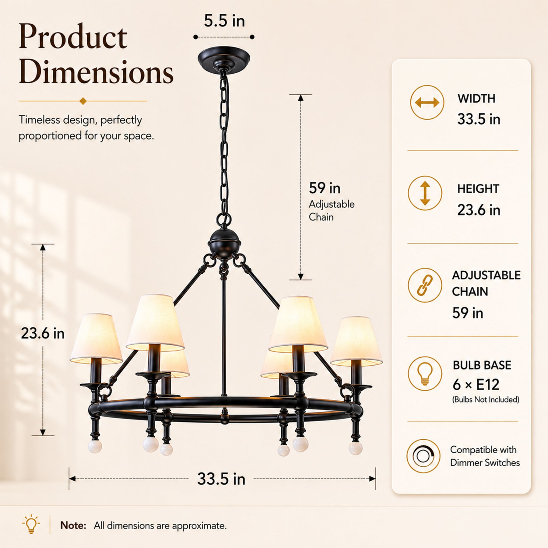 34" Black 6-Light Unique Statement Chandelier Transision Pendant Lighting with White Fabric Shades and Alabaster Finials for Dining Room Kitchen Island