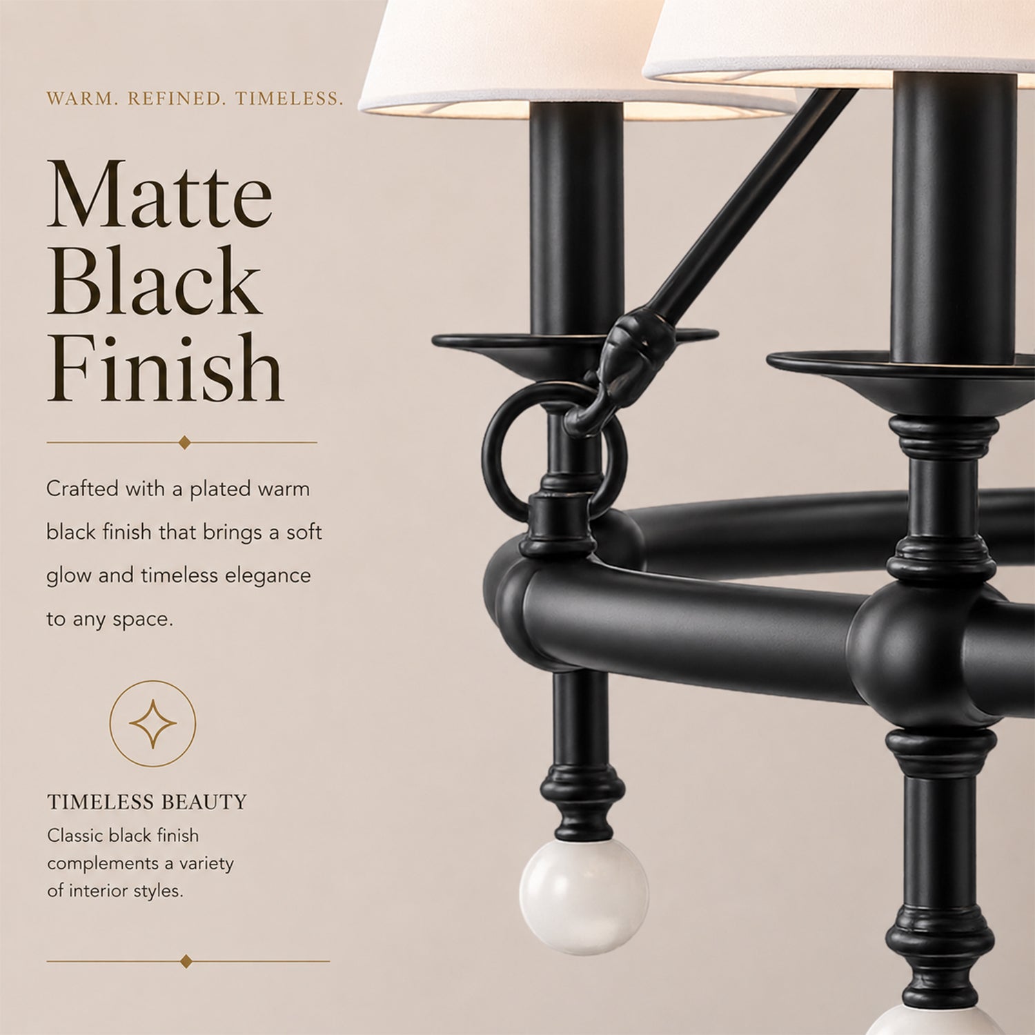 34" Black 6-Light Unique Statement Chandelier Transision Pendant Lighting with White Fabric Shades and Alabaster Finials for Dining Room Kitchen Island