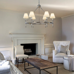 Vintage Nickel Chandelier 6-Light Classic Pendant Fixture Elegant Interior Lighting With White Shades For Dining Room Living Room