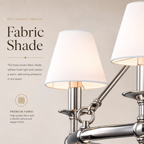47" 9-Light Extra Large Modern Polished Nickel Chandelier with White Fabric Shades For Dining Room or Living Room