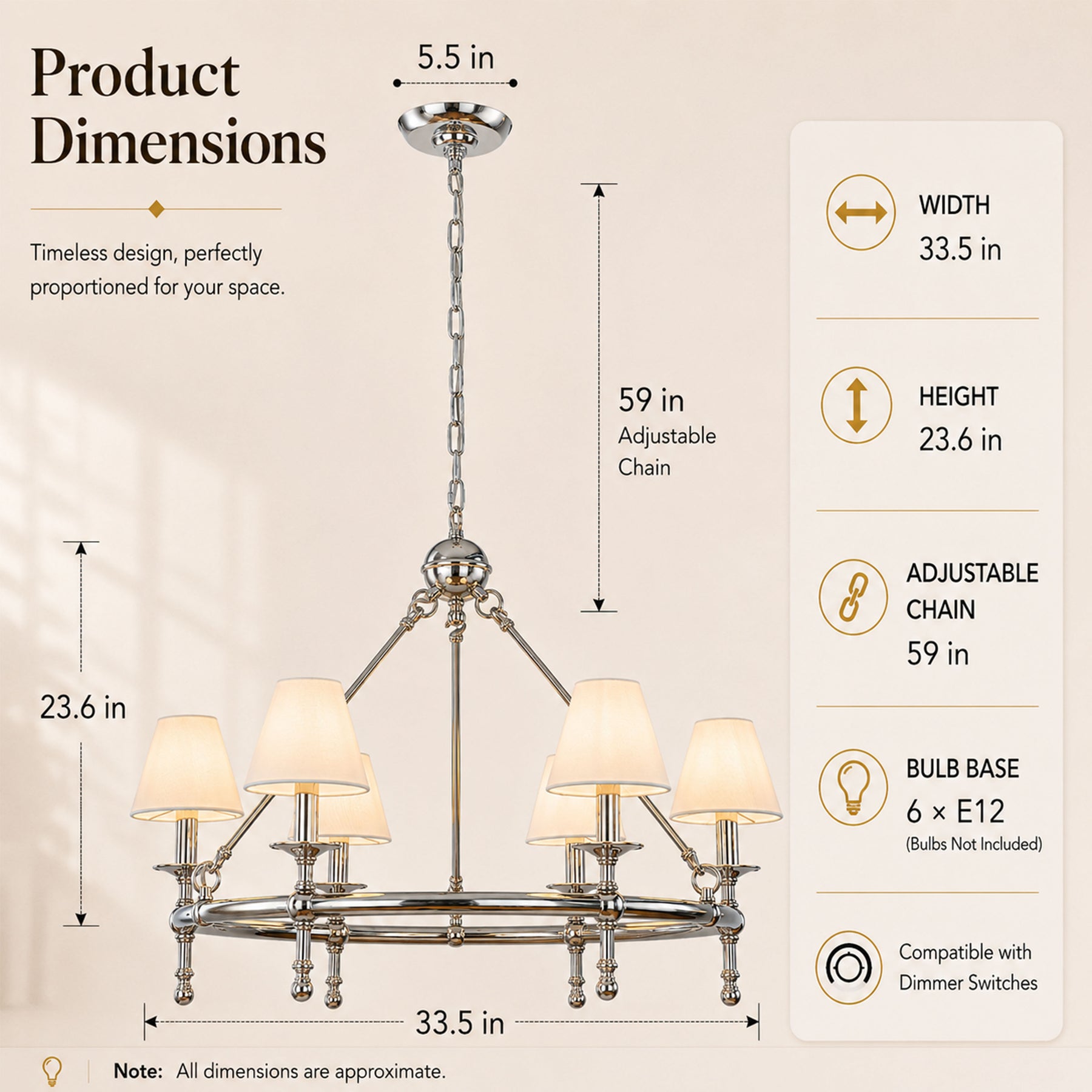 Vintage Nickel Chandelier 6-Light Classic Pendant Fixture Elegant Interior Lighting With White Shades For Dining Room Living Room