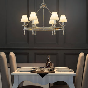 OpenBox Vintage Nickel Chandelier 6-Light Classic Pendant Fixture Elegant Interior Lighting With White Shades