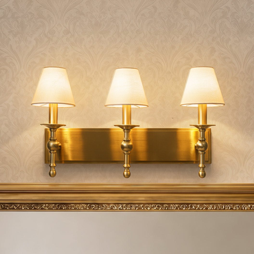 24'' 3-light Classic Wall Sconce Dimmable Contemporary Triple Bath Sconce in Warm Brass with White Fabric Shade For Hallway Bathroom Bedroom