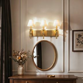 24'' 3-light Classic Wall Sconce Dimmable Contemporary Triple Bath Sconce in Warm Brass with White Fabric Shade For Hallway Bathroom Bedroom