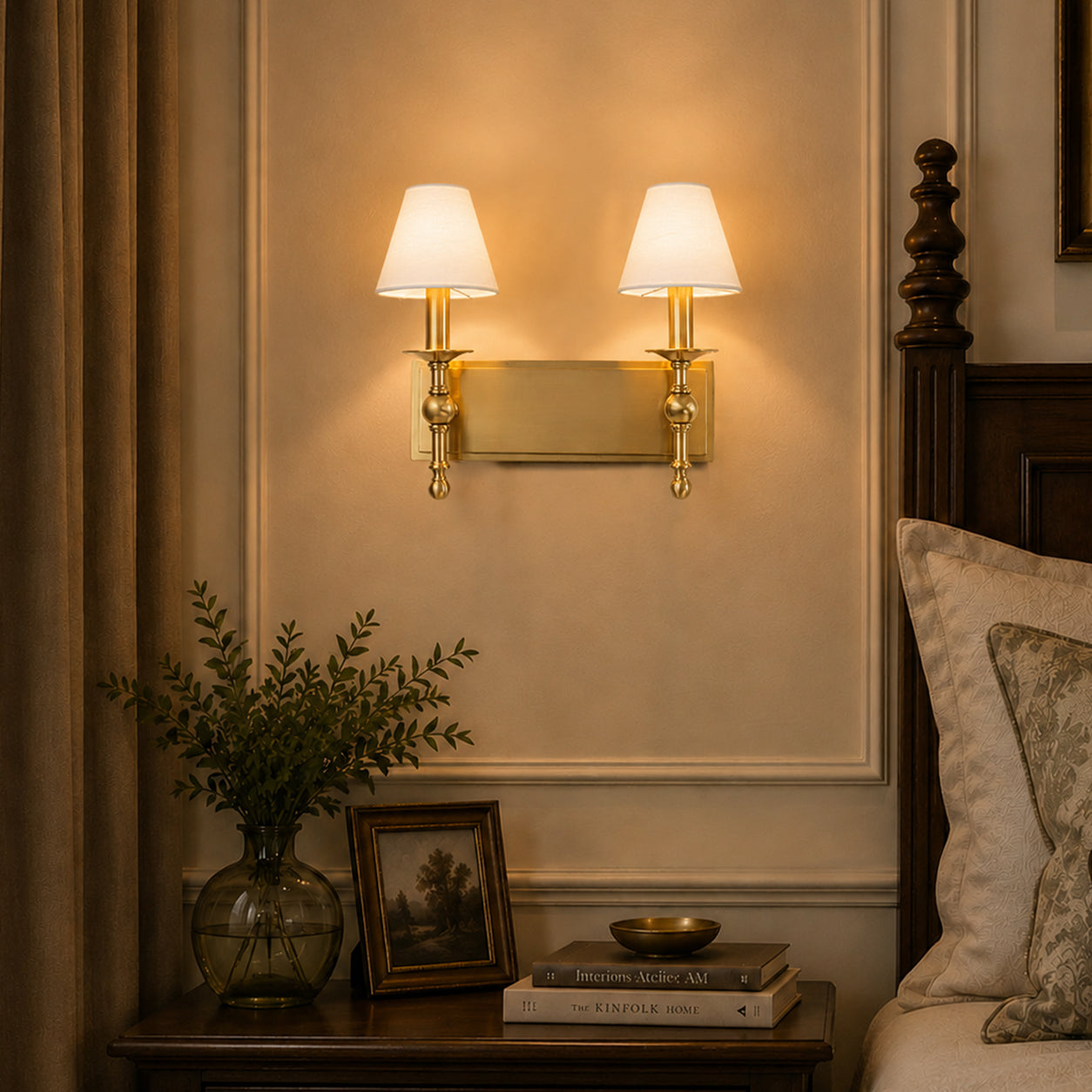 16'' 2-Light Classic Warm Brass Wall Sconces Dimmable Contemporary Double Shade Bath Sconce For Hallway Bathroom Bedroom