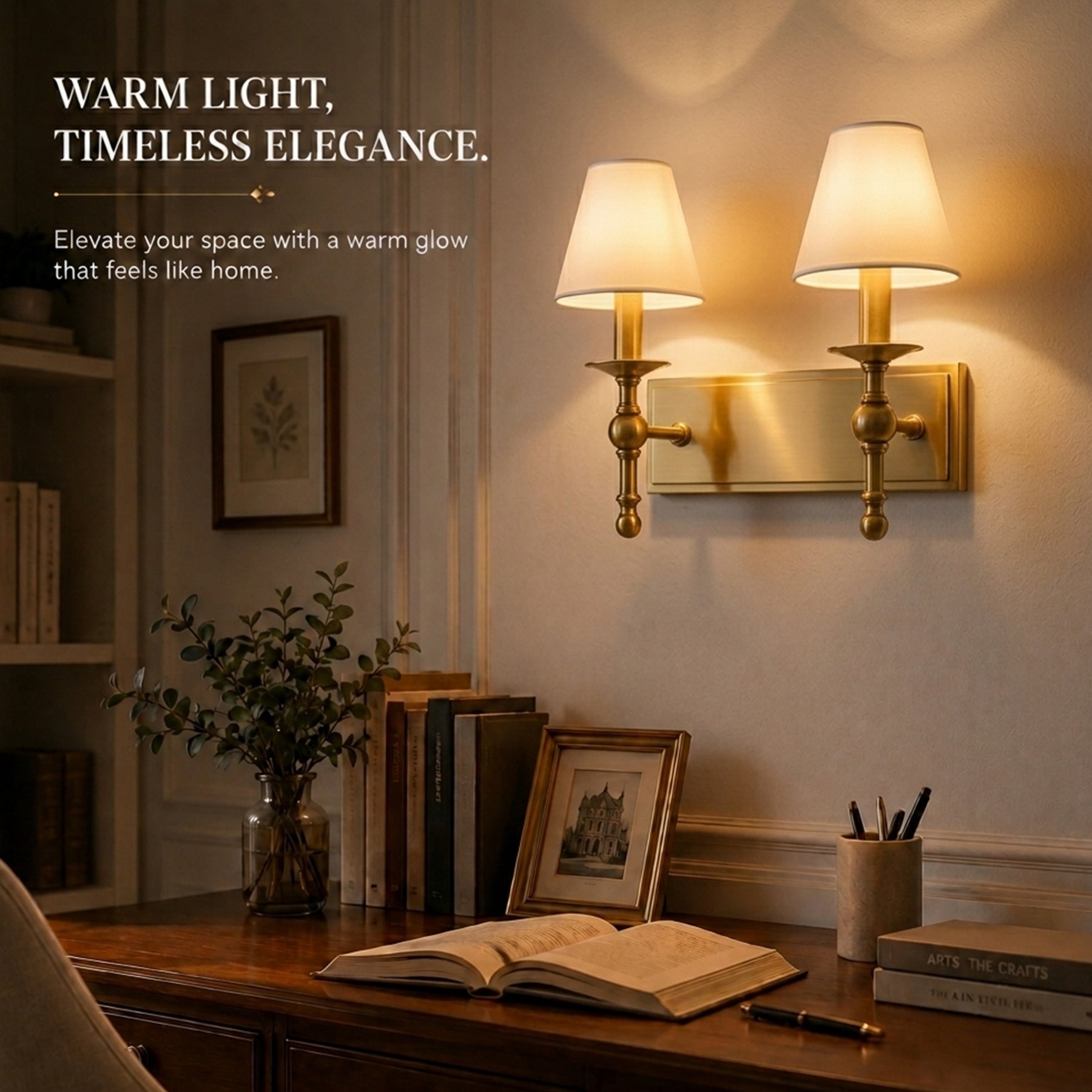 16'' 2-Light Classic Warm Brass Wall Sconces Dimmable Contemporary Double Shade Bath Sconce For Hallway Bathroom Bedroom