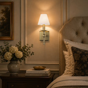 1-Light Warm Brass Classic Wall Sconce With Fabric Shade Dimmable Contemporary Bath Sconce For Hallway Bathroom Bedroom