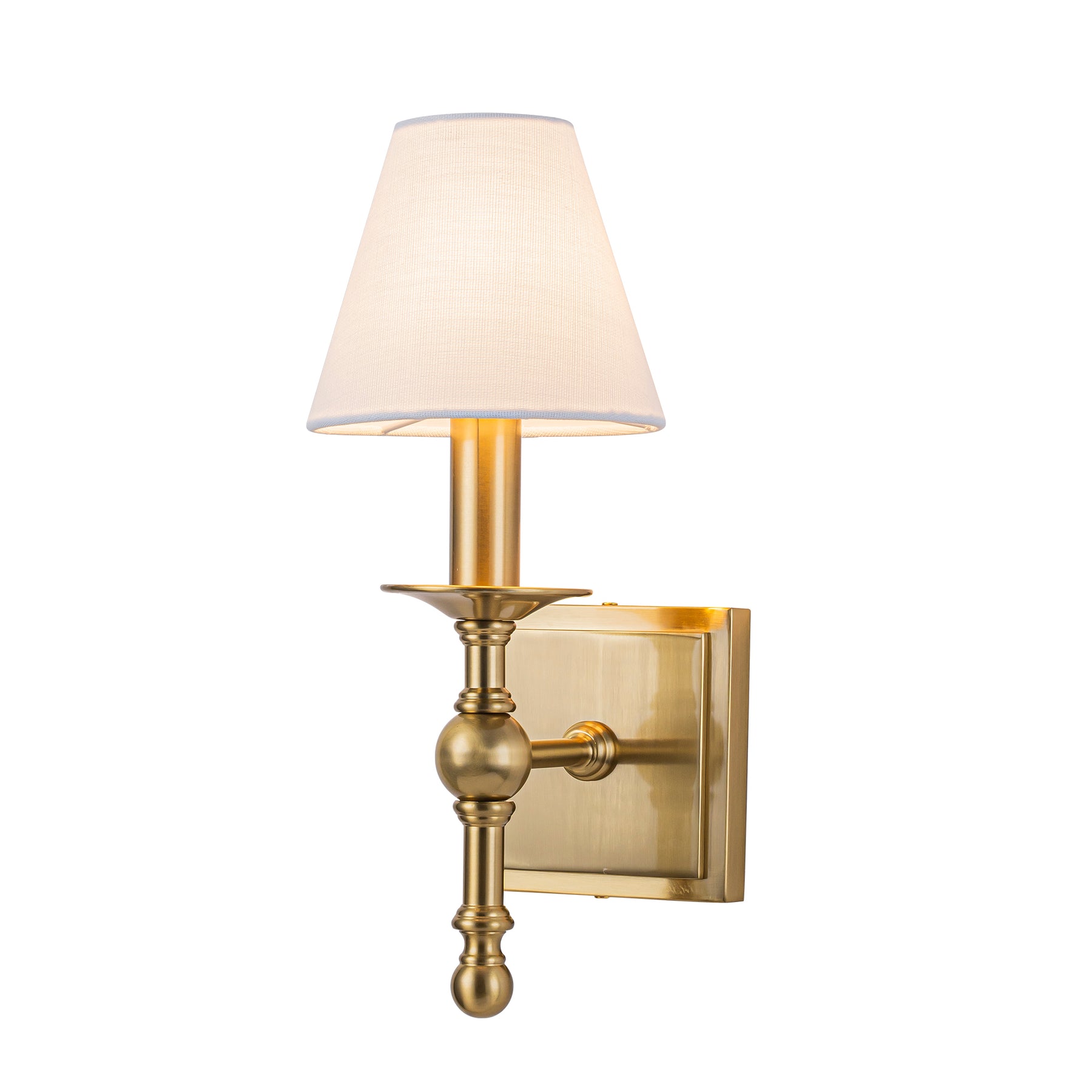 1-Light Warm Brass Classic Wall Sconce With Fabric Shade Dimmable Contemporary Bath Sconce For Hallway Bathroom Bedroom