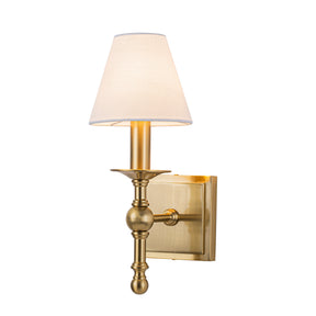 1-Light Warm Brass Classic Wall Sconce With Fabric Shade Dimmable Contemporary Bath Sconce For Hallway Bathroom Bedroom