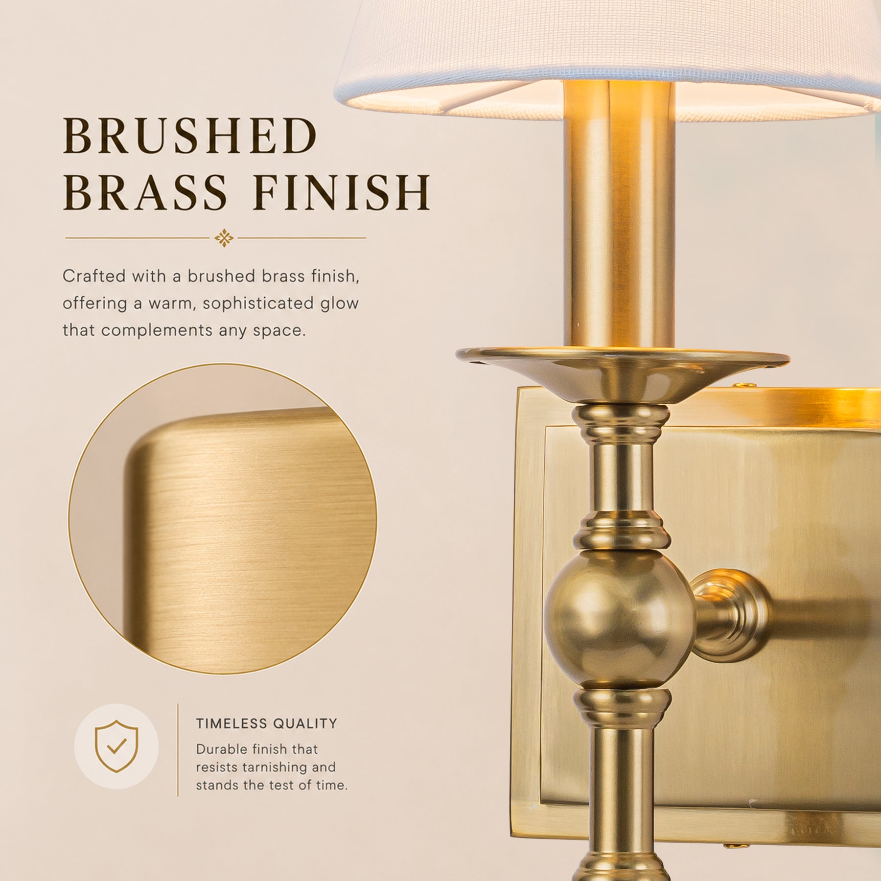 1-Light Warm Brass Classic Wall Sconce With Fabric Shade Dimmable Contemporary Bath Sconce For Hallway Bathroom Bedroom
