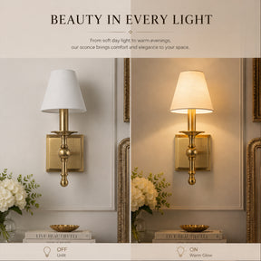 1-Light Warm Brass Classic Wall Sconce With Fabric Shade Dimmable Contemporary Bath Sconce For Hallway Bathroom Bedroom