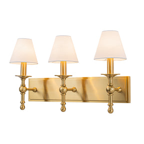 24'' 3-light Classic Wall Sconce Dimmable Contemporary Triple Bath Sconce in Warm Brass with White Fabric Shade For Hallway Bathroom Bedroom