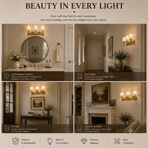 24'' 3-light Classic Wall Sconce Dimmable Contemporary Triple Bath Sconce in Warm Brass with White Fabric Shade For Hallway Bathroom Bedroom