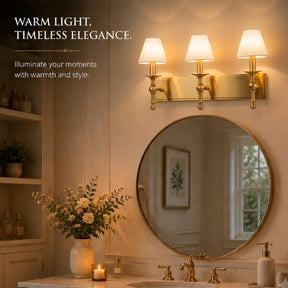 24'' 3-light Classic Wall Sconce Dimmable Contemporary Triple Bath Sconce in Warm Brass with White Fabric Shade For Hallway Bathroom Bedroom
