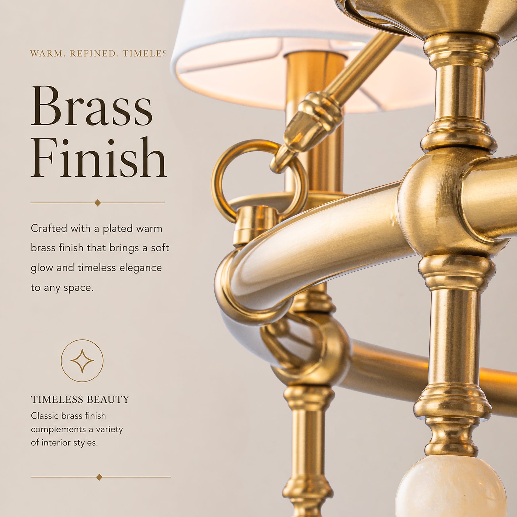 34'' Warm Brass 6-Light Statement Chandelier Unique Classic Pendant Lighting with White Fabric Shades and Alabaster Finials for Dining Room Kitchen Island