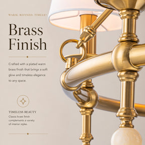 34'' Warm Brass 6-Light Statement Chandelier Unique Classic Pendant Lighting with White Fabric Shades and Alabaster Finials for Dining Room Kitchen Island