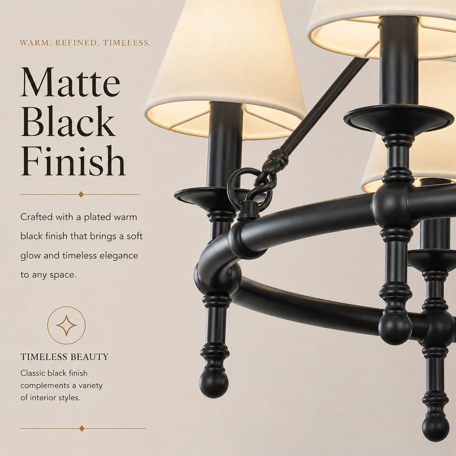 Vintage Black Chandelier 6-Light Classic Pendant Fixture Elegant Interior Lighting With White Shades For Dining Room Living Room