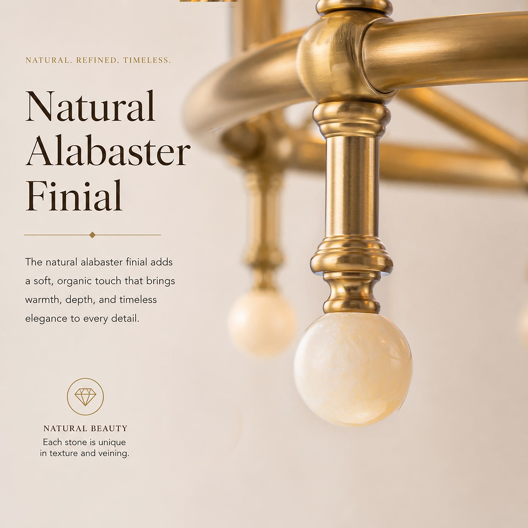 34'' Warm Brass 6-Light Statement Chandelier Unique Classic Pendant Lighting with White Fabric Shades and Alabaster Finials for Dining Room Kitchen Island