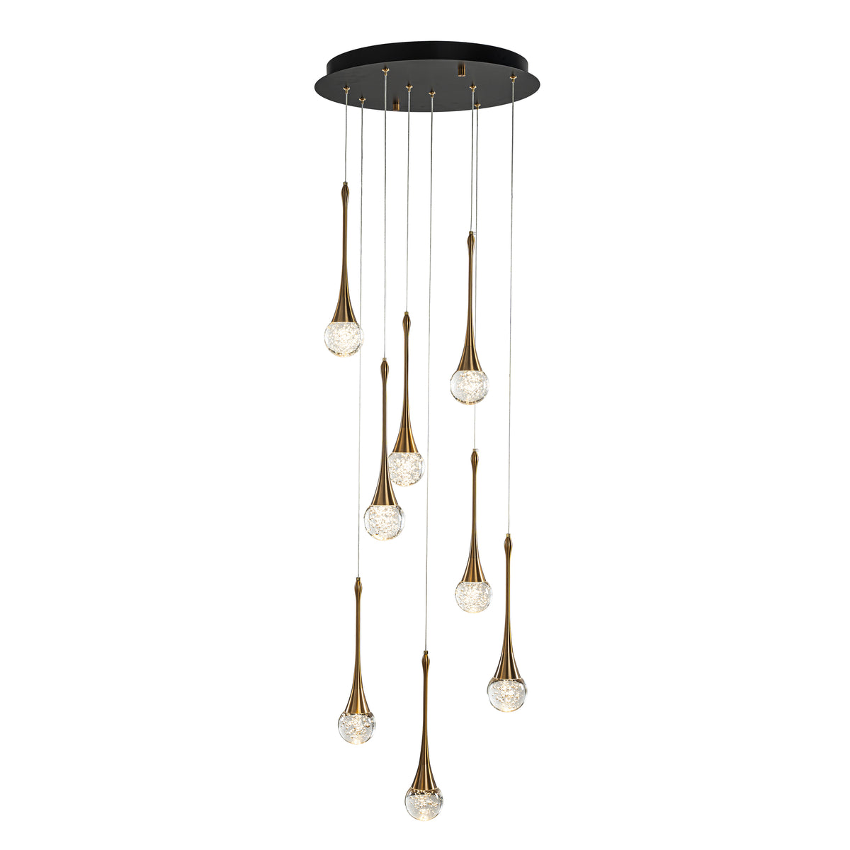 18'' 8-Light Modern Seeded Glass Cluster Integrated LED Teardrop Staircase Chandelier Minimalist Entryway LED Pendant Light