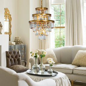Modern Glam Round Tier Fringe Crystal Chandelier in Matte Gold