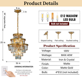 Modern Glam Round Tier Fringe Crystal Chandelier in Matte Gold