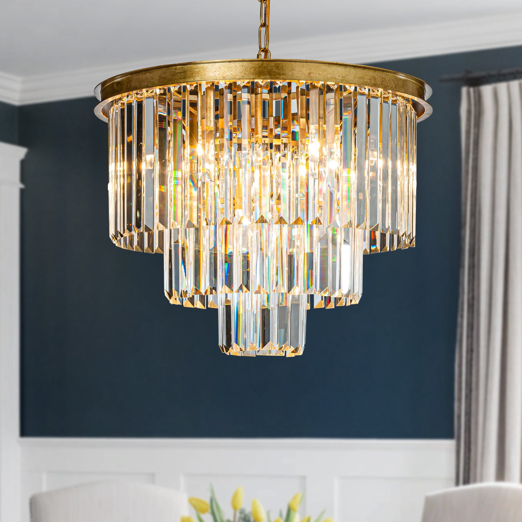 OpenBox 20 in. 10-Light Modern Unique Tiered Crystal Chandelier in Matte Gold