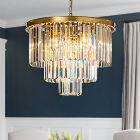 OpenBox 20 in. 10-Light Modern Unique Tiered Crystal Chandelier in Matte Gold