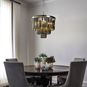OpenBox 10-Lights 20'' Modern Round Fringe Smoke Crystal Chandelier Luxury Polished Nickel Tiered Glass Dining Room  Light