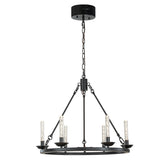 26'' 6-Light Transitional Black LED Chandelier With Unique Bubble Tube Round Modern Farmhouse Candle LED Pendant Lighting For Living Room and Dining Room