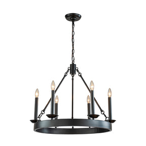 26'' 6-Light Modern Farmhouse Black Candelabra Chandelier Round Rustic Industrial Candle Pendant Lighting For Living Room and Dining Room