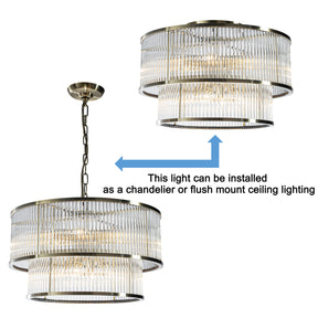 21'' Wide Modern Glam Antique Bronze 10-Light 2-Tier Glass Drum Chandelier Contemporary Hanging Light For Living Room Dining Room