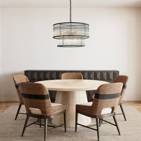 21'' Wide Modern Glam Black 10-Light 2-Tier Glass Drum Chandelier Contemporary Hanging Light For Living Room Dining Room
