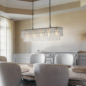 5-Light 39'' Matte Black Rectangle Elegant Ribbed Glass Chandelier Vintage Art Glass Pendant Light For Dining Room Ktichen Island