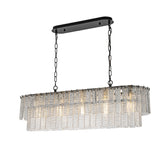 5-Light 39'' Matte Black Rectangle Elegant Ribbed Glass Chandelier Vintage Art Glass Pendant Light For Dining Room Ktichen Island