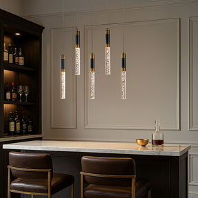 31" Modern Linear 5-Light Seeded Bubble Glass Integrated LED Chandelier Dimmable Pendant Light In Matte Black For Dining Room Kitchen Island