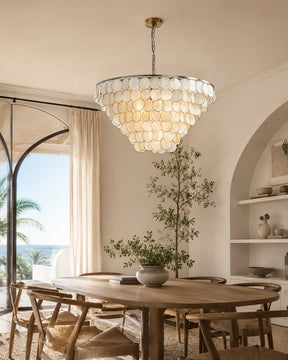 7-Light 30'' Modern Coastal Aged Bronze Natural Capiz Shell Tiered Chandelier Vintage Glam Pendant Light For Dining Room Living Room or Foyer