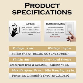 6-Light 24'' Wide Modern Coastal Aged Bronze Natural Capiz Shell Tiered Chandelier Vintage Glam Pendant For Living Room Dining Room