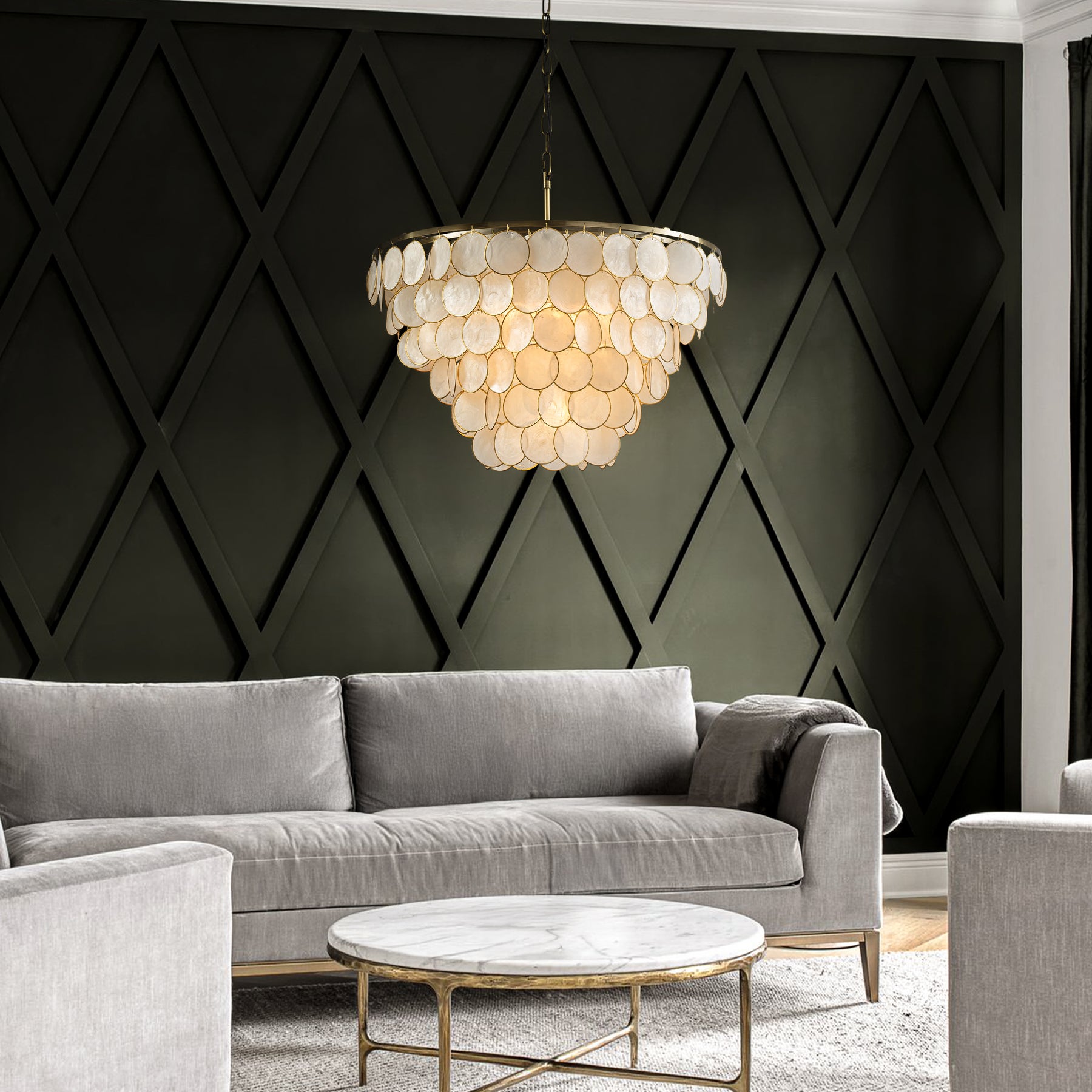 OpenBox 5-Light 24'' Wide Modern Coastal Aged Bronze Natural Capiz Shell Tiered Chandelier Vintage Glam Pendant