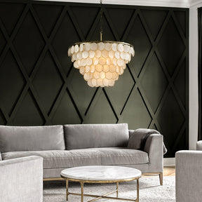 OpenBox 5-Light 24'' Wide Modern Coastal Aged Bronze Natural Capiz Shell Tiered Chandelier Vintage Glam Pendant