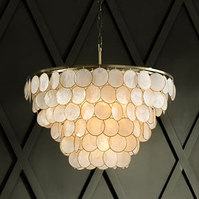 OpenBox 5-Light 24'' Wide Modern Coastal Aged Bronze Natural Capiz Shell Tiered Chandelier Vintage Glam Pendant