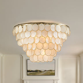6-Light 24'' Wide Modern Coastal Aged Bronze Natural Capiz Shell Tiered Flush Mount Vintage Glam Ceiling Light For Living Room Dining Room