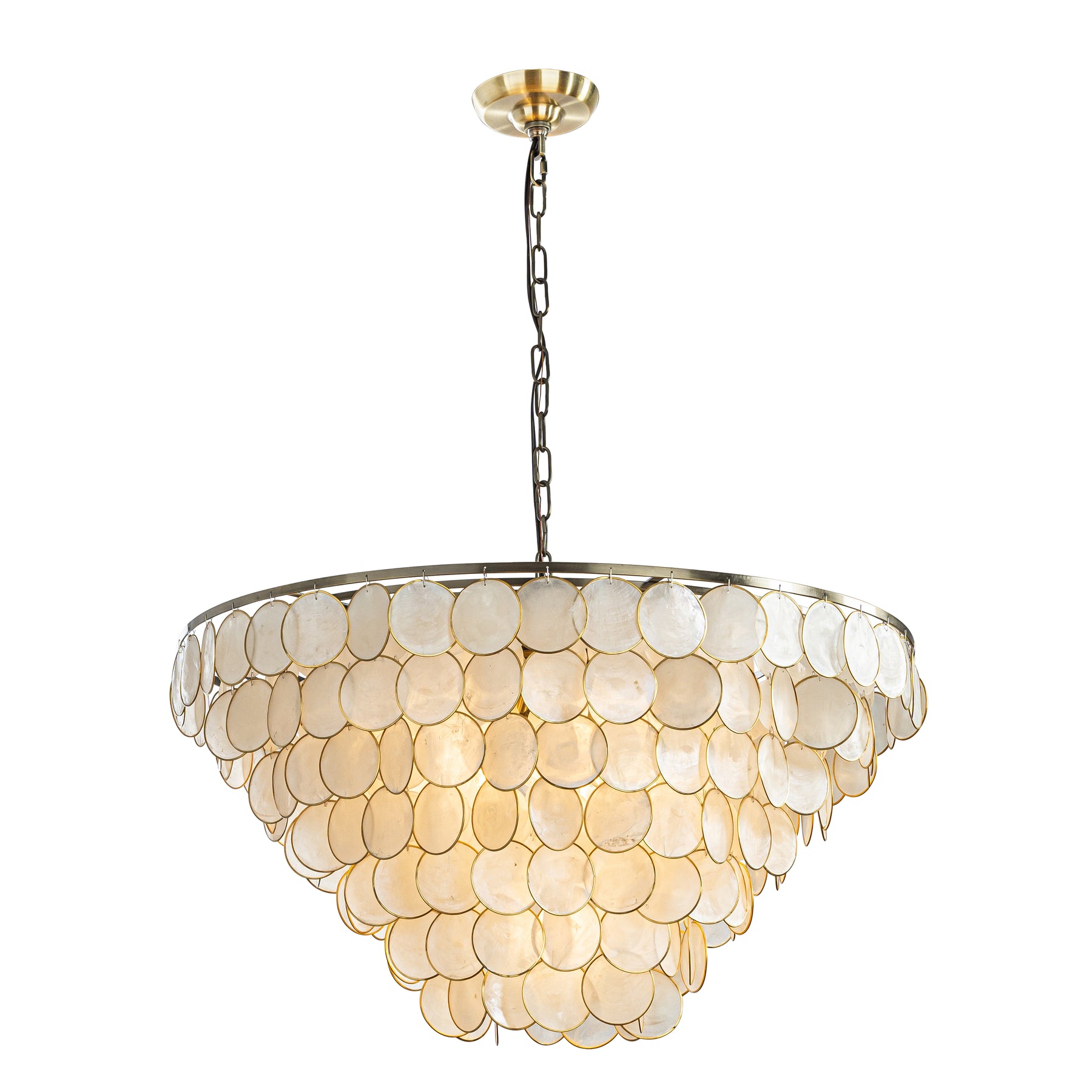 OpenBox 7-Light 30'' Modern Coastal Aged Bronze Natural Capiz Shell Tiered Chandelier Vintage Glam Pendant Light