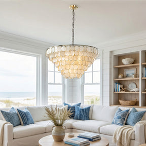 OpenBox 7-Light 30'' Modern Coastal Aged Bronze Natural Capiz Shell Tiered Chandelier Vintage Glam Pendant Light