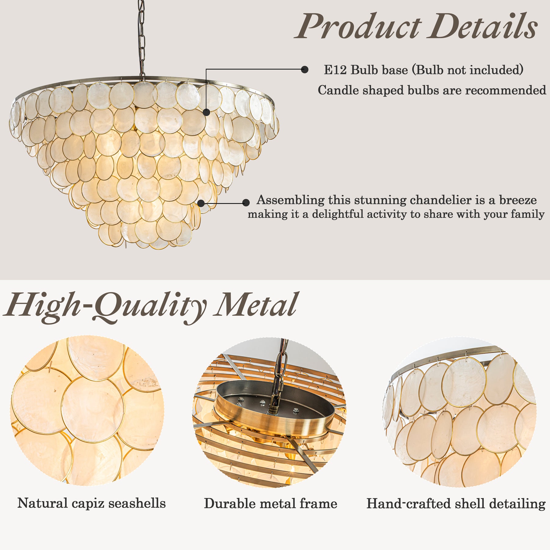 7-Light 30'' Modern Coastal Aged Bronze Natural Capiz Shell Tiered Chandelier Vintage Glam Pendant Light For Dining Room Living Room or Foyer