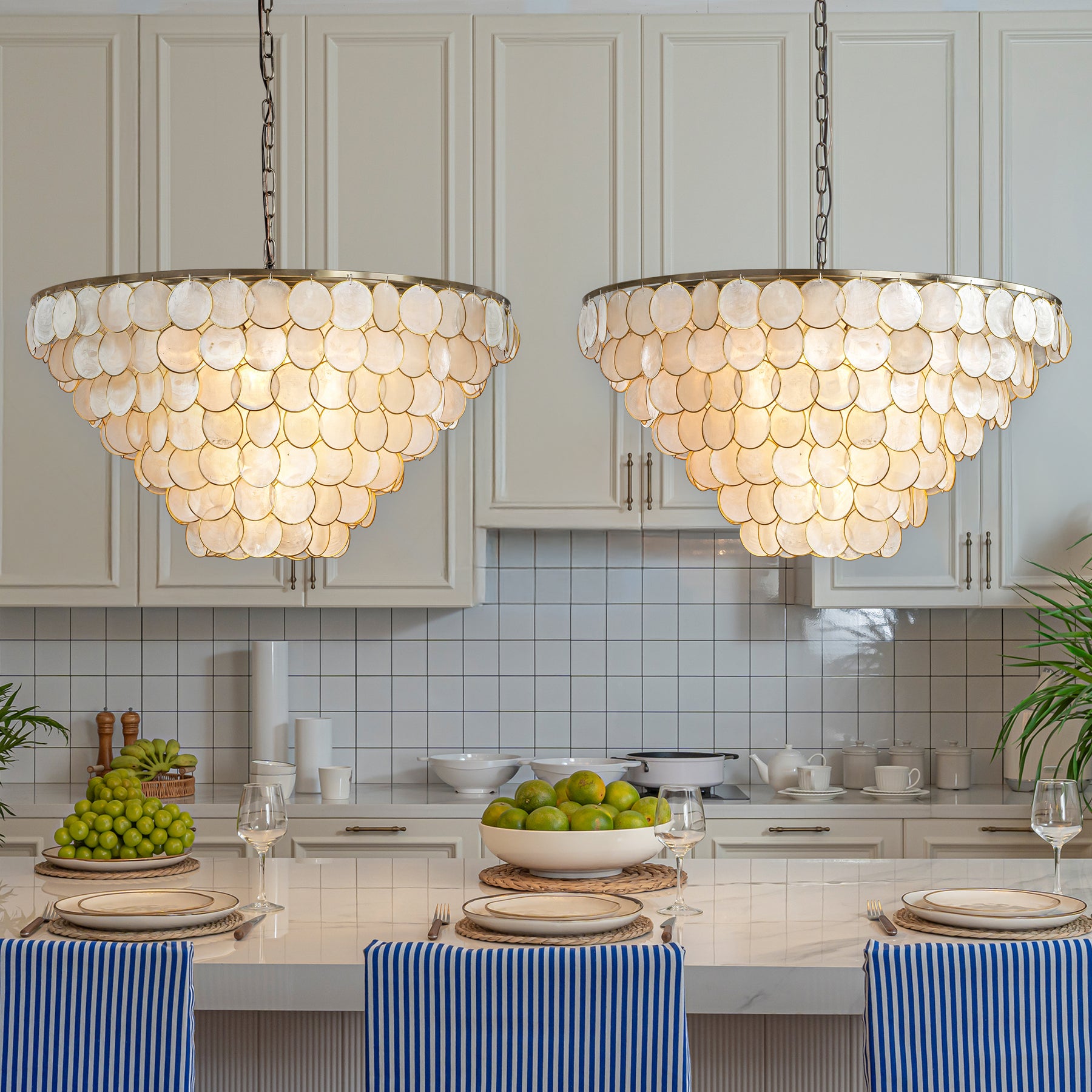 7-Light 30'' Modern Coastal Aged Bronze Natural Capiz Shell Tiered Chandelier Vintage Glam Pendant Light For Dining Room Living Room or Foyer